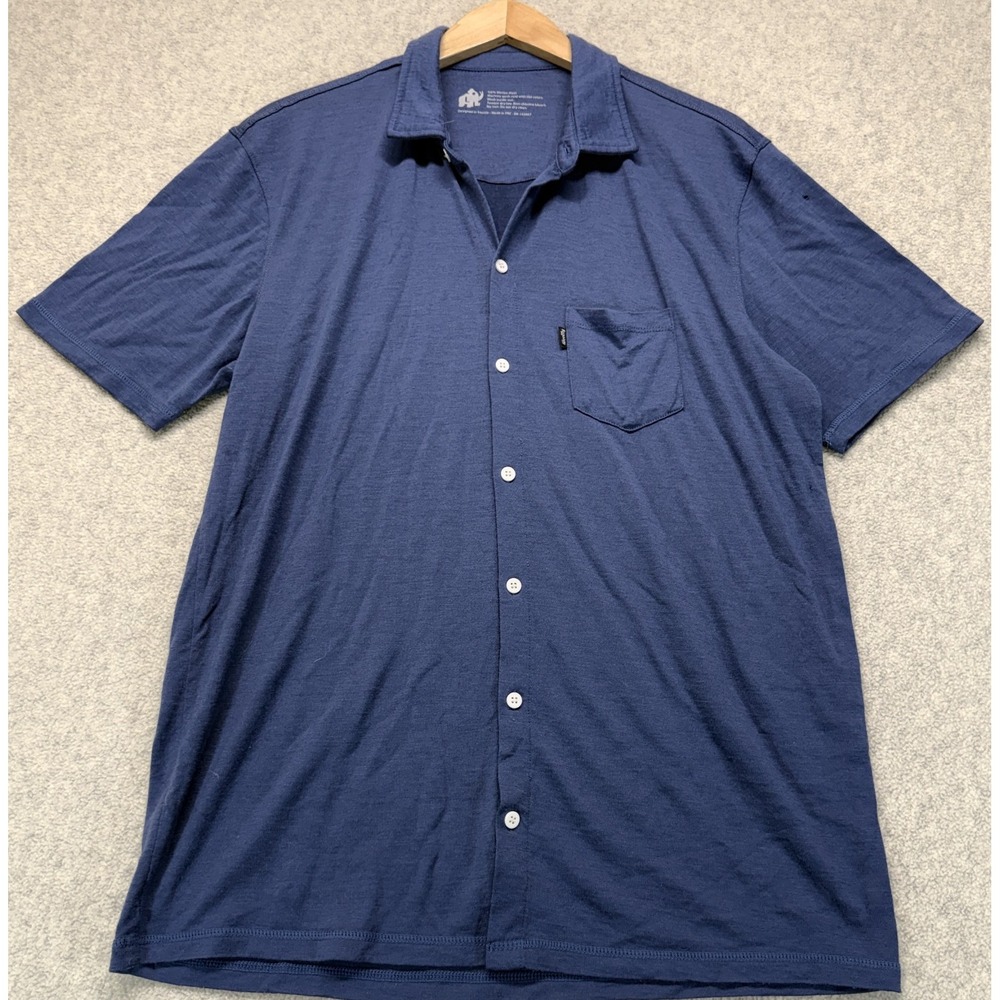 Woolly Mens Button Up Shirt Short Sleeve Merino Wool Chest Pocket Classic L